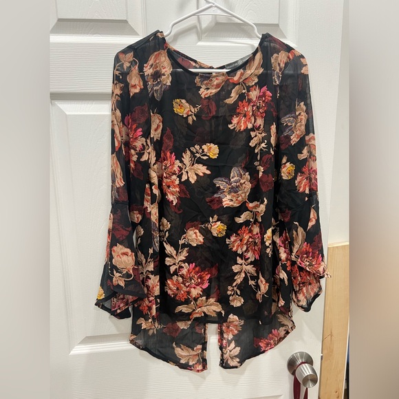 signature collection vintage y2k flared sleeves floral blouse with slit size 8 - Picture 2 of 7